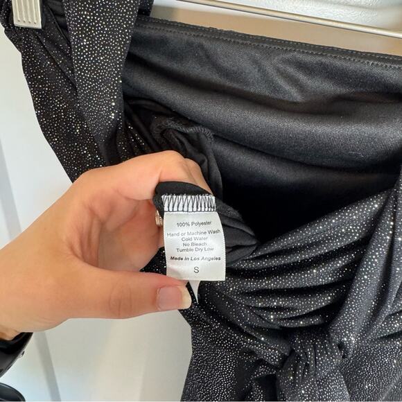 Lucy In The Sky Black Glitter Maxi Side Slit Halter Formal Prom Dress Size Small - Picture 7 of 7